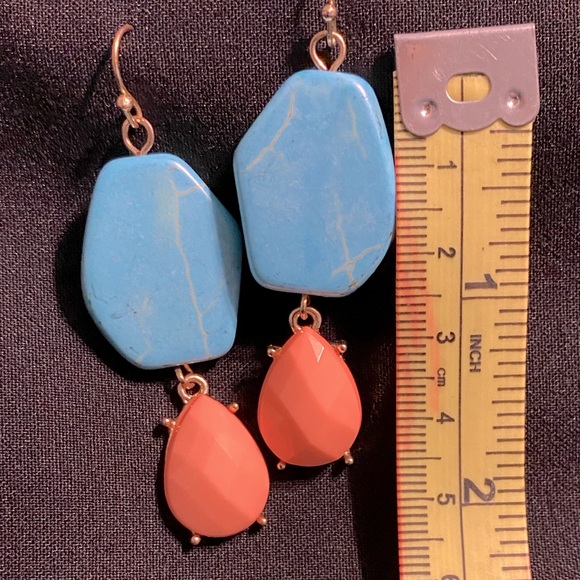 Turquoise & coral drop earrings - Picture 2 of 2